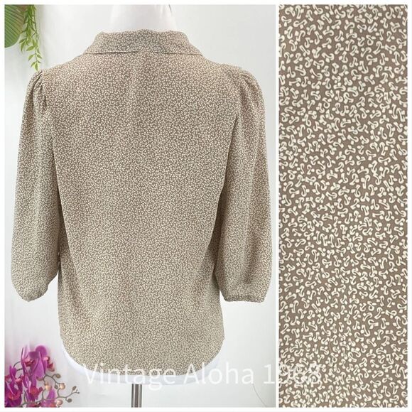 Liberty House Tops - Vintage Liberty House Blouse 1980's Tan & White Floral